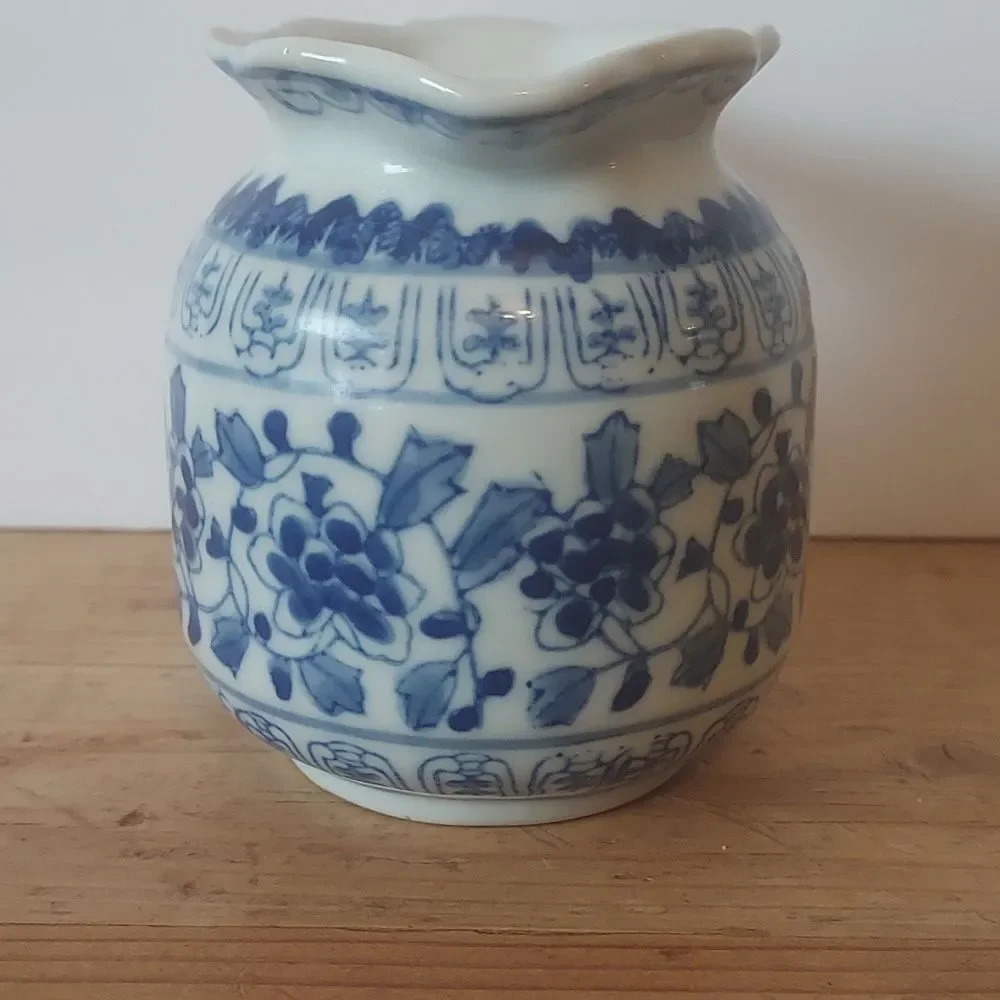 Blue and White Floral Ceramic Pitcher Creamer Vase